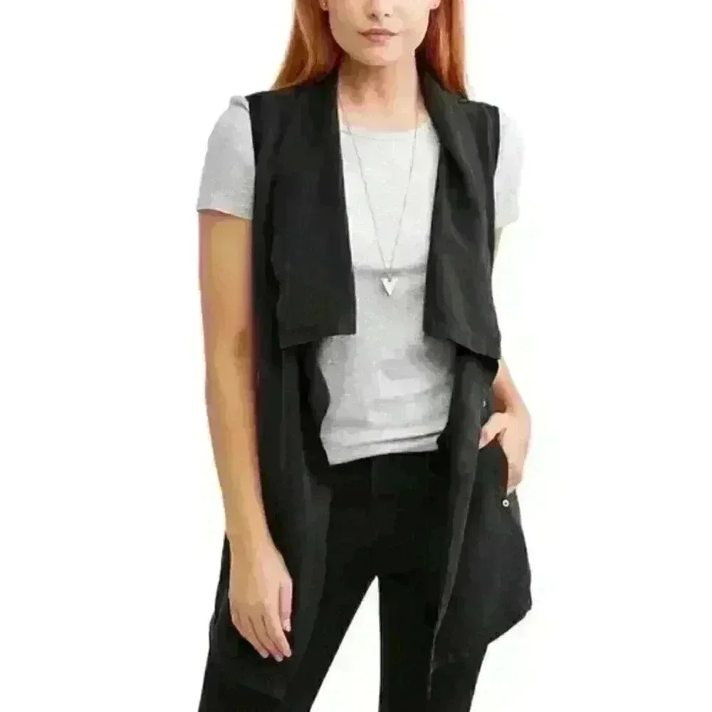 Drape Open Front Vest Black Small With Pockets Time & True Lyocell NWT NEW
